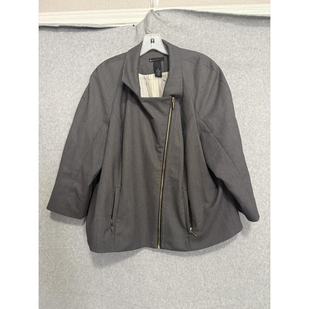 Lane Bryant Jacket Womens 20 Gray Tweed Moto Biker Zip Pockets Lined 3/4 Sleeve